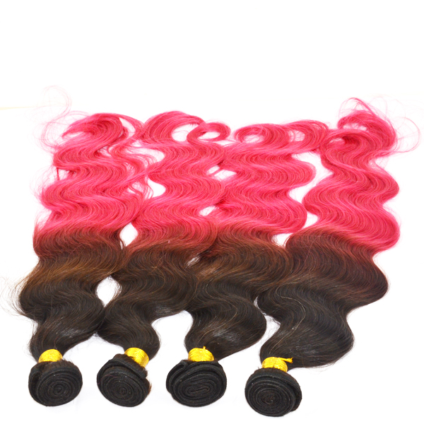 Ombre 1B Red 2T Color 100% Human Hair Weft Extensions Body Weft YL194